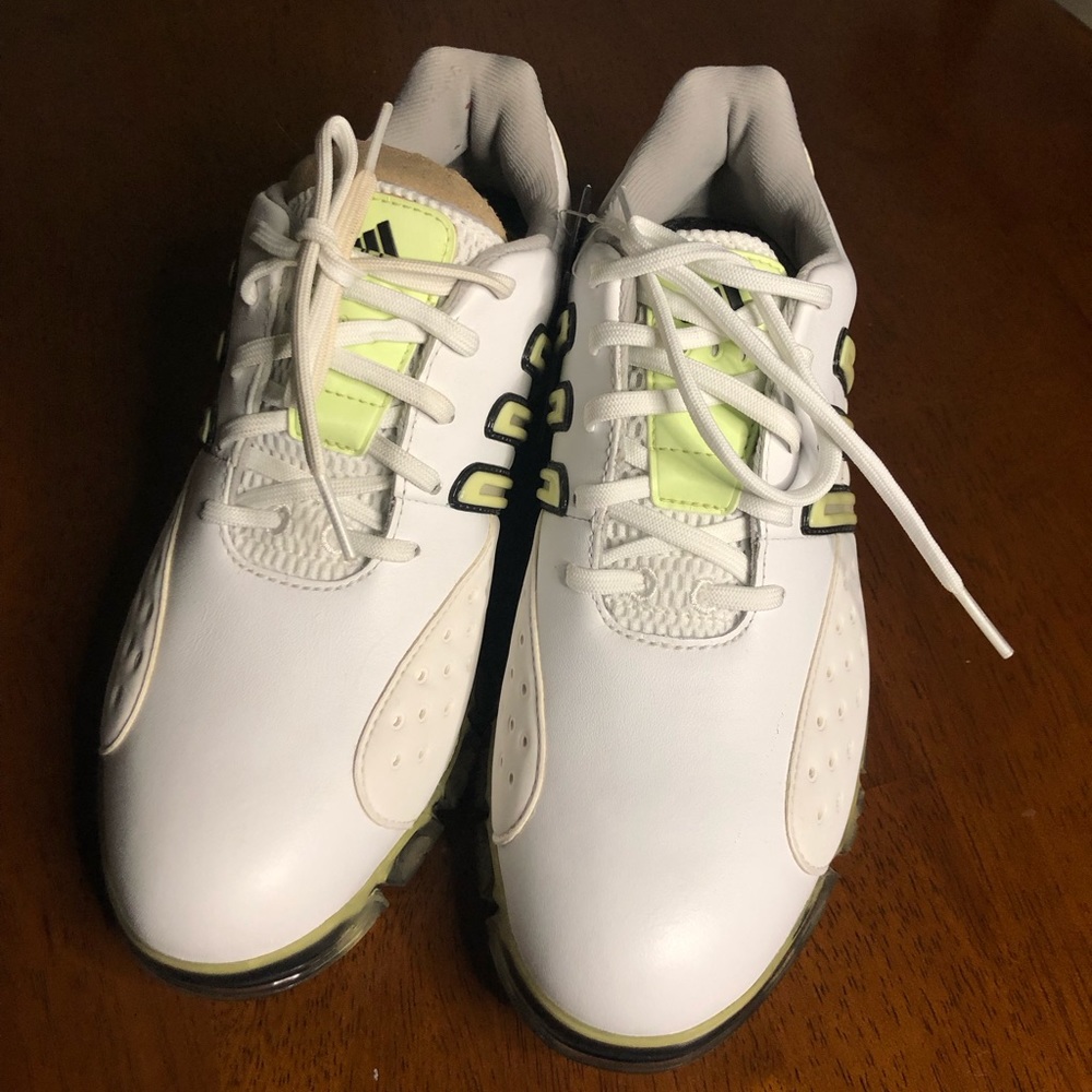 Adidas Powerband Golf Shoes Women’s 6.5 White Lime Green Spikeless NEW - Picture 3 of 9